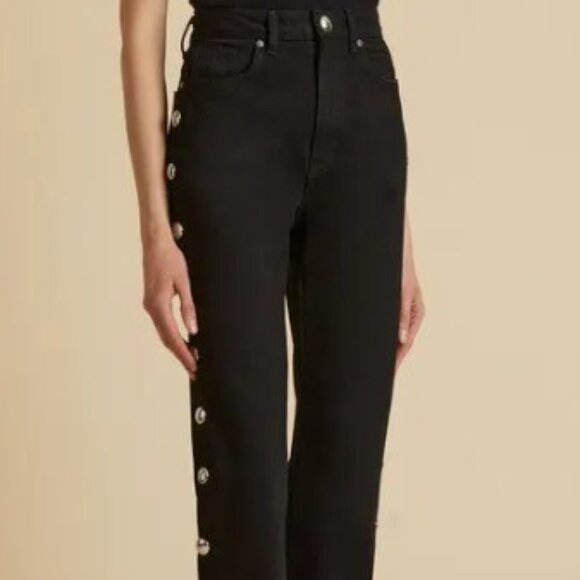 KHAITE Black Straight Leg Jeans with Silver Accents - Picture 4 of 15